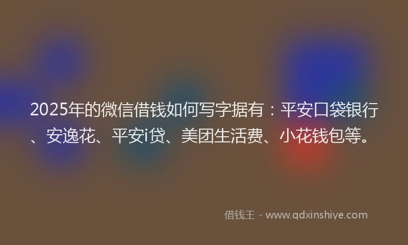 2025年的微信借钱如何写字据有：平安口袋银行、安逸花、平安i贷、美团生活费、小花钱包等。