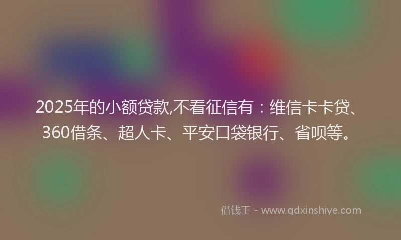 2025年的小额贷款,不看征信有：维信卡卡贷、360借条、超人卡、平安口袋银行、省呗等。