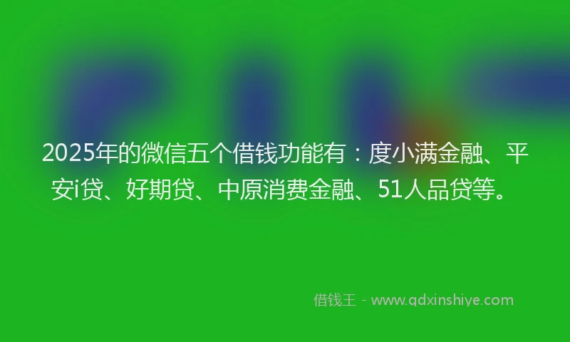 2025年的微信五个借钱功能有：度小满金融、平安i贷、好期贷、中原消费金融、51人品贷等。