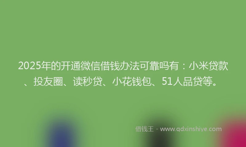2025年的开通微信借钱办法可靠吗有：小米贷款、投友圈、读秒贷、小花钱包、51人品贷等。