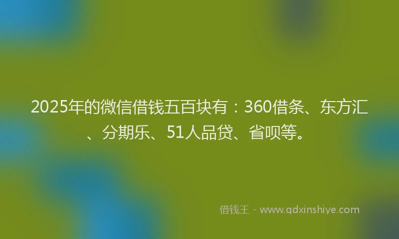 2025年的微信借钱五百块有：360借条、东方汇、分期乐、51人品贷、省呗等。
