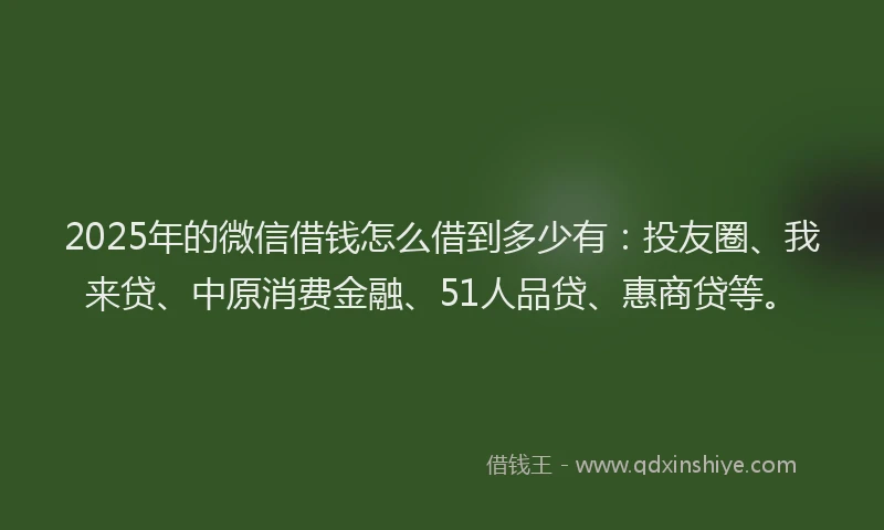 2025年的微信借钱怎么借到多少有：投友圈、我来贷、中原消费金融、51人品贷、惠商贷等。
