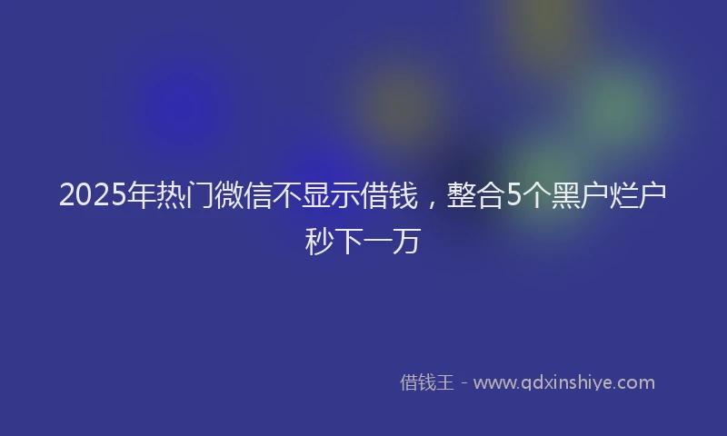 2025年热门微信不显示借钱，整合5个黑户烂户秒下一万