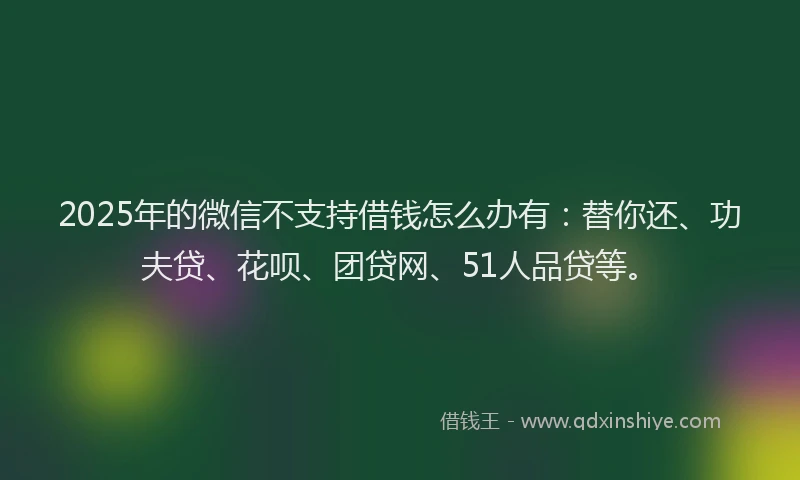 2025年的微信不支持借钱怎么办有：替你还、功夫贷、花呗、团贷网、51人品贷等。