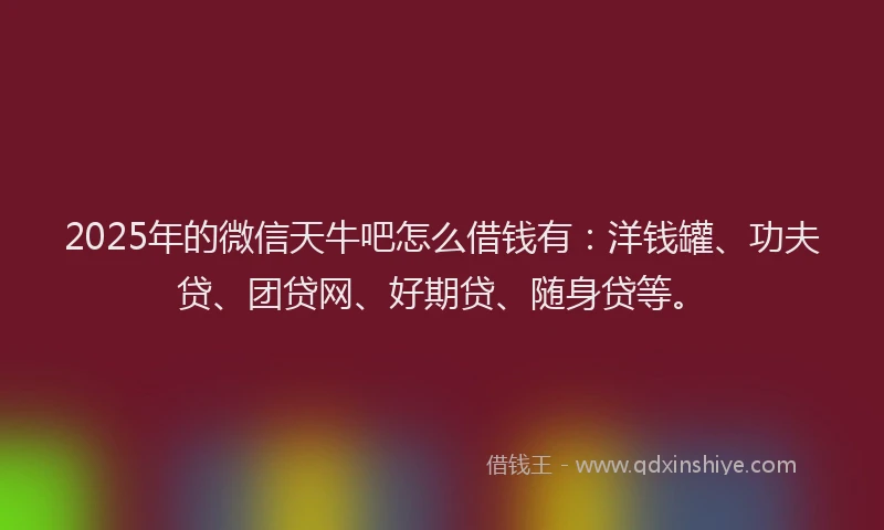 2025年的微信天牛吧怎么借钱有：洋钱罐、功夫贷、团贷网、好期贷、随身贷等。