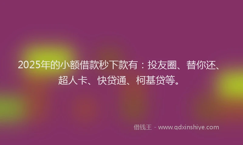 2025年的小额借款秒下款有：投友圈、替你还、超人卡、快贷通、柯基贷等。