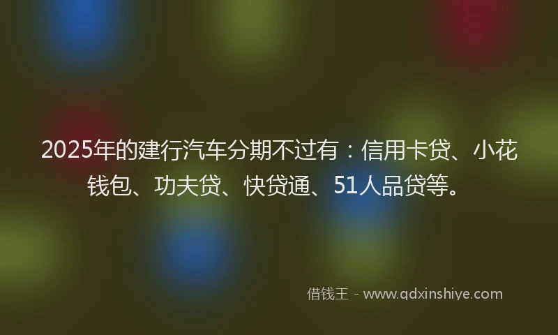 2025年的建行汽车分期不过有：信用卡贷、小花钱包、功夫贷、快贷通、51人品贷等。