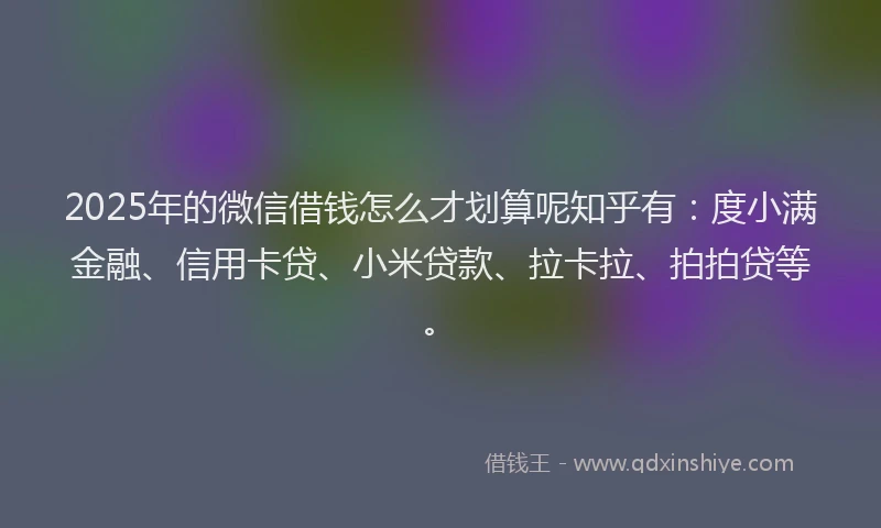 2025年的微信借钱怎么才划算呢知乎有：度小满金融、信用卡贷、小米贷款、拉卡拉、拍拍贷等。
