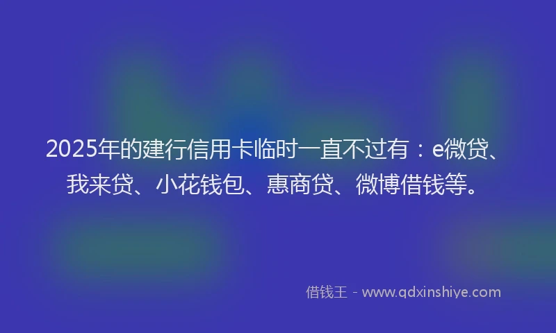 2025年的建行信用卡临时一直不过有：e微贷、我来贷、小花钱包、惠商贷、微博借钱等。