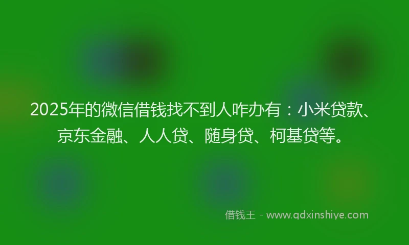 2025年的微信借钱找不到人咋办有：小米贷款、京东金融、人人贷、随身贷、柯基贷等。