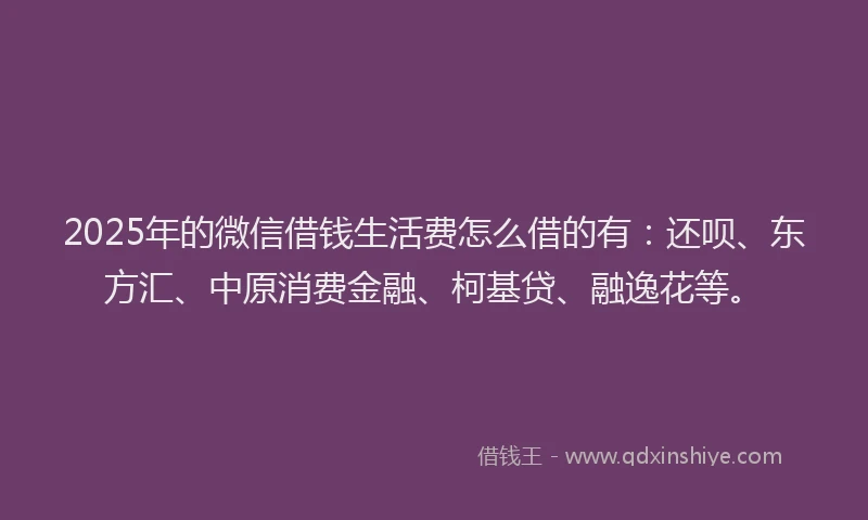 2025年的微信借钱生活费怎么借的有：还呗、东方汇、中原消费金融、柯基贷、融逸花等。