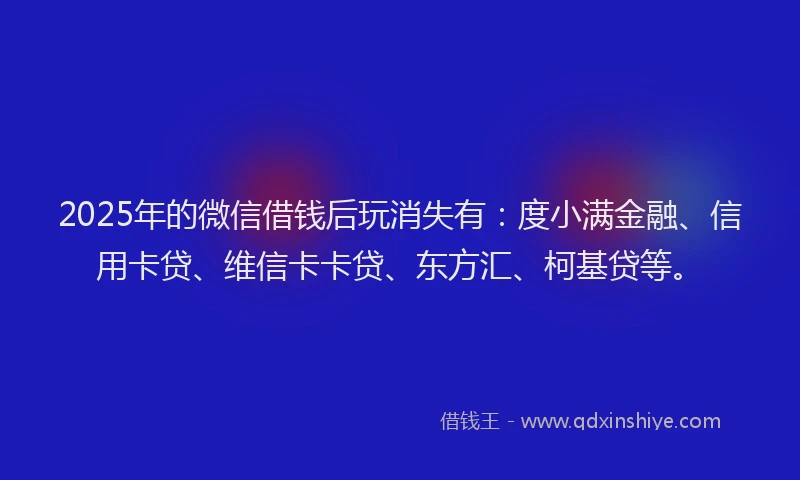 2025年的微信借钱后玩消失有：度小满金融、信用卡贷、维信卡卡贷、东方汇、柯基贷等。