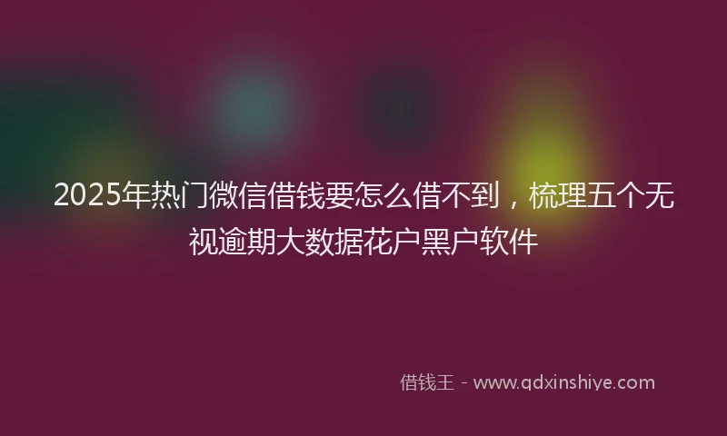 2025年热门微信借钱要怎么借不到，梳理五个无视逾期大数据花户黑户软件