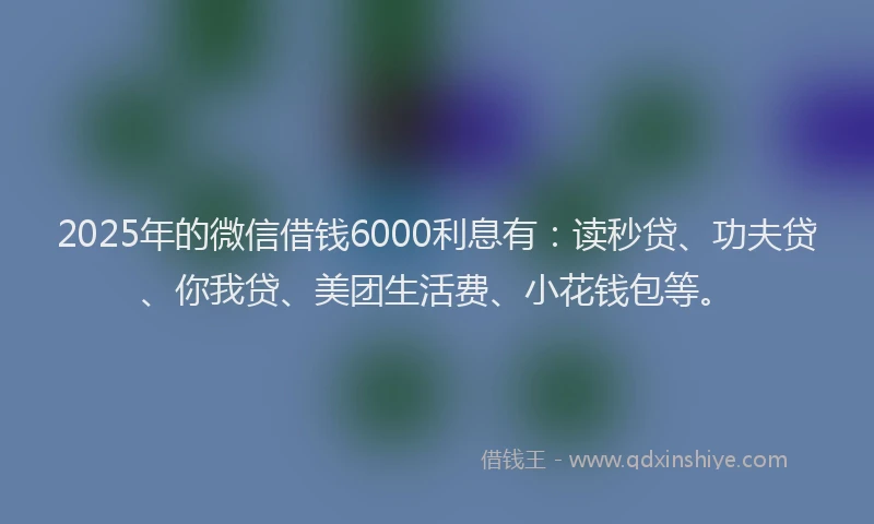2025年的微信借钱6000利息有：读秒贷、功夫贷、你我贷、美团生活费、小花钱包等。