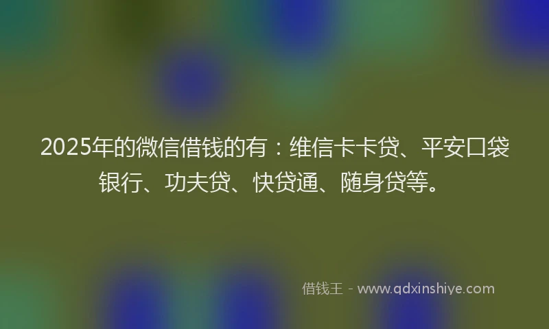 2025年的微信借钱的有：维信卡卡贷、平安口袋银行、功夫贷、快贷通、随身贷等。