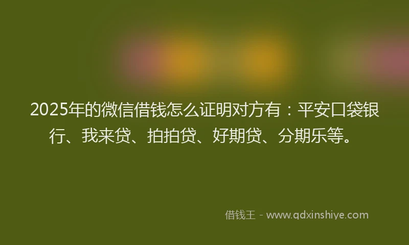 2025年的微信借钱怎么证明对方有：平安口袋银行、我来贷、拍拍贷、好期贷、分期乐等。