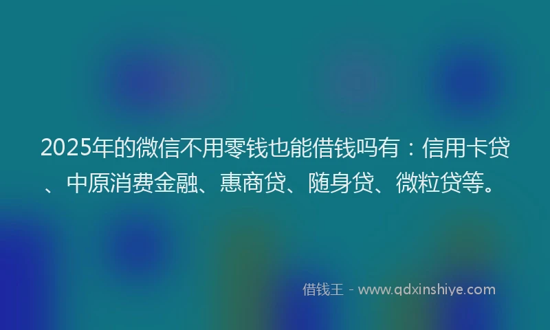2025年的微信不用零钱也能借钱吗有：信用卡贷、中原消费金融、惠商贷、随身贷、微粒贷等。