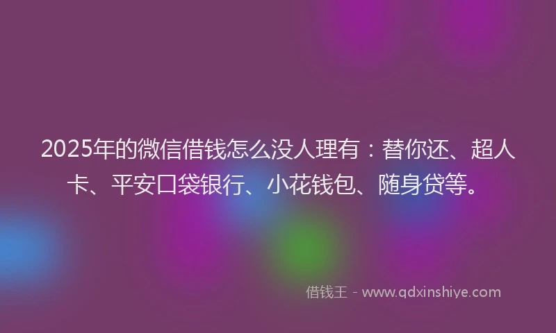2025年的微信借钱怎么没人理有：替你还、超人卡、平安口袋银行、小花钱包、随身贷等。
