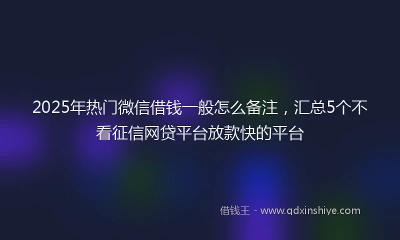 2025年热门微信借钱一般怎么备注，汇总5个不看征信网贷平台放款快的平台