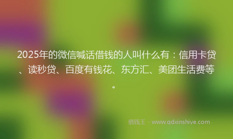 2025年的微信喊话借钱的人叫什么有：信用卡贷、读秒贷、百度有钱花、东方汇、美团生活费等。