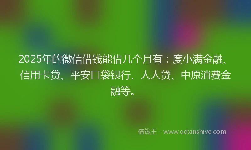 2025年的微信借钱能借几个月有：度小满金融、信用卡贷、平安口袋银行、人人贷、中原消费金融等。