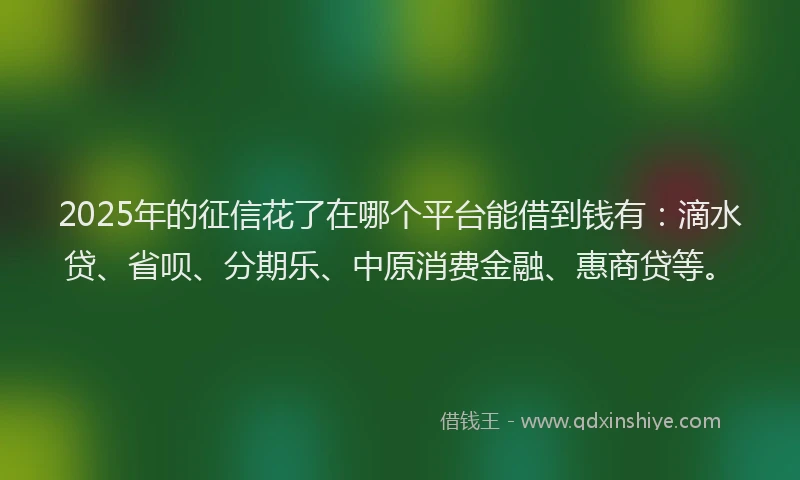 2025年的征信花了在哪个平台能借到钱有：滴水贷、省呗、分期乐、中原消费金融、惠商贷等。