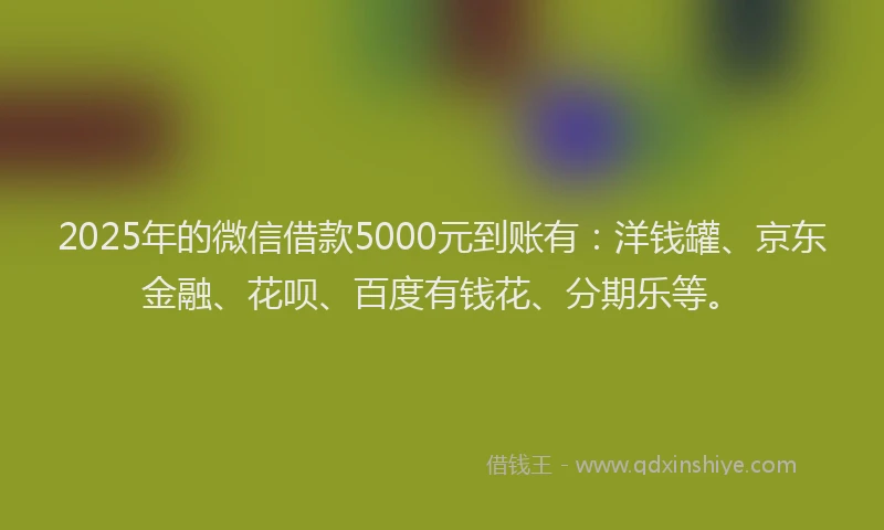 2025年的微信借款5000元到账有：洋钱罐、京东金融、花呗、百度有钱花、分期乐等。