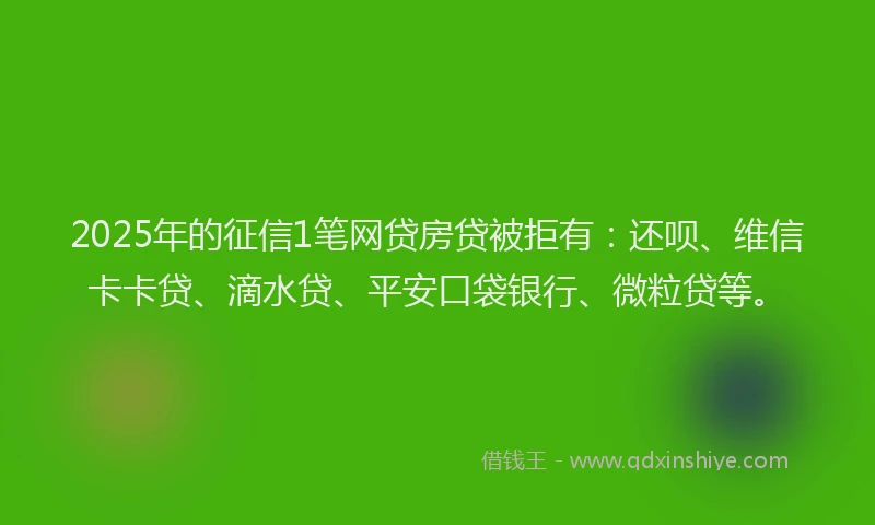 2025年的征信1笔网贷房贷被拒有：还呗、维信卡卡贷、滴水贷、平安口袋银行、微粒贷等。