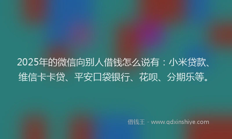 2025年的微信向别人借钱怎么说有：小米贷款、维信卡卡贷、平安口袋银行、花呗、分期乐等。