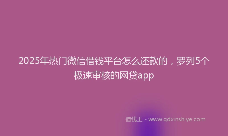 2025年热门微信借钱平台怎么还款的，罗列5个极速审核的网贷app