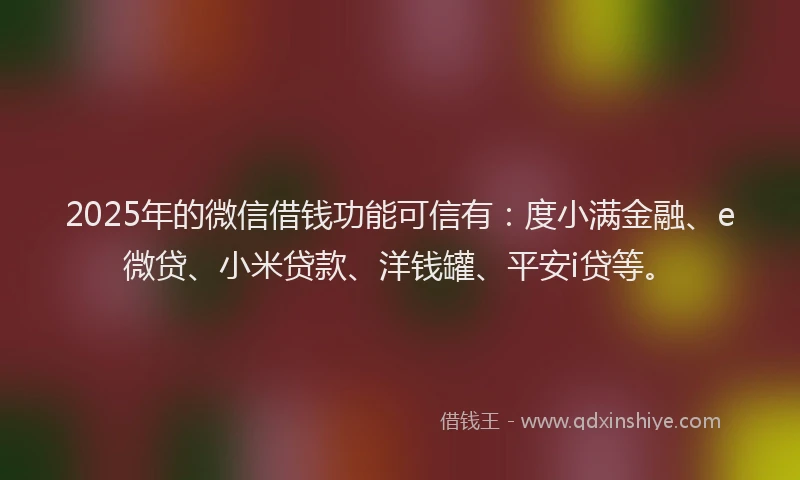 2025年的微信借钱功能可信有：度小满金融、e微贷、小米贷款、洋钱罐、平安i贷等。