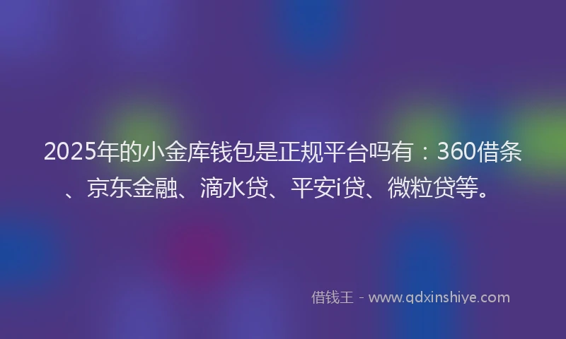 2025年的小金库钱包是正规平台吗有：360借条、京东金融、滴水贷、平安i贷、微粒贷等。