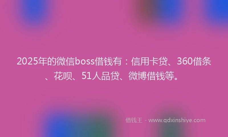2025年的微信boss借钱有：信用卡贷、360借条、花呗、51人品贷、微博借钱等。