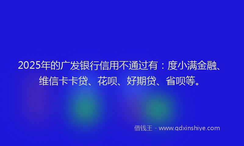 2025年的广发银行信用不通过有：度小满金融、维信卡卡贷、花呗、好期贷、省呗等。