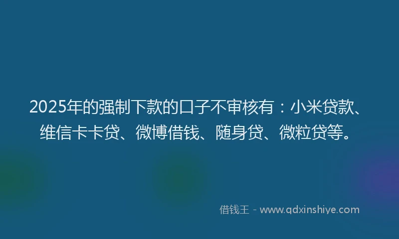 2025年的强制下款的口子不审核有：小米贷款、维信卡卡贷、微博借钱、随身贷、微粒贷等。