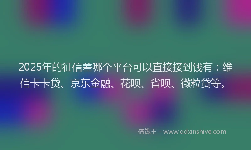 2025年的征信差哪个平台可以直接接到钱有：维信卡卡贷、京东金融、花呗、省呗、微粒贷等。