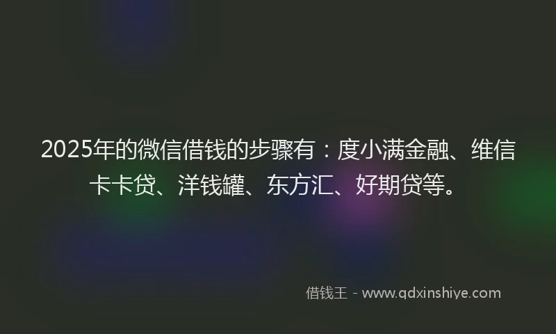 2025年的微信借钱的步骤有：度小满金融、维信卡卡贷、洋钱罐、东方汇、好期贷等。