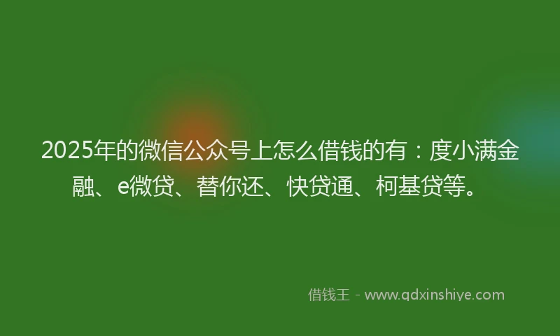 2025年的微信公众号上怎么借钱的有：度小满金融、e微贷、替你还、快贷通、柯基贷等。