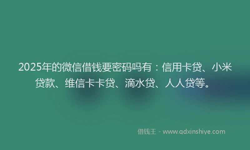 2025年的微信借钱要密码吗有：信用卡贷、小米贷款、维信卡卡贷、滴水贷、人人贷等。
