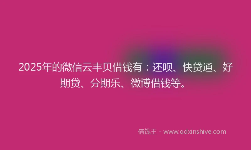 2025年的微信云丰贝借钱有：还呗、快贷通、好期贷、分期乐、微博借钱等。