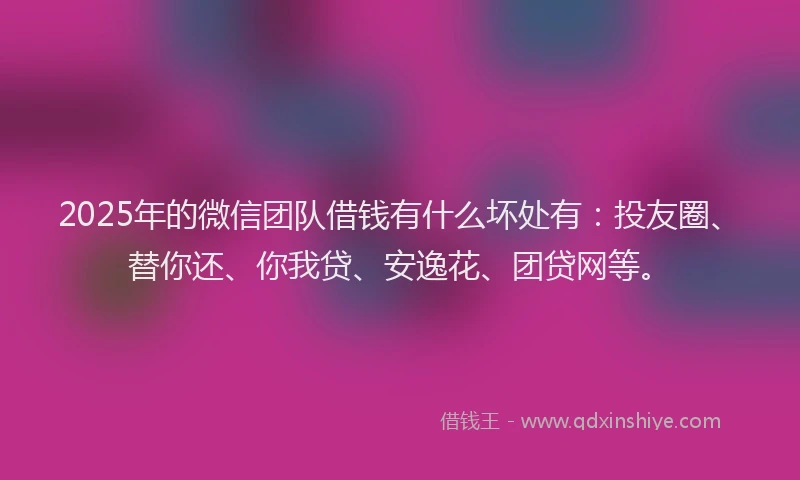 2025年的微信团队借钱有什么坏处有：投友圈、替你还、你我贷、安逸花、团贷网等。
