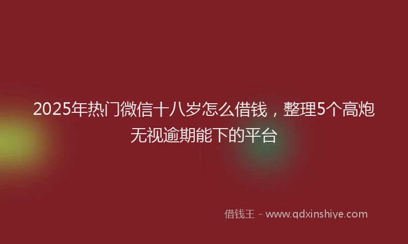 2025年热门微信十八岁怎么借钱，整理5个高炮无视逾期能下的平台