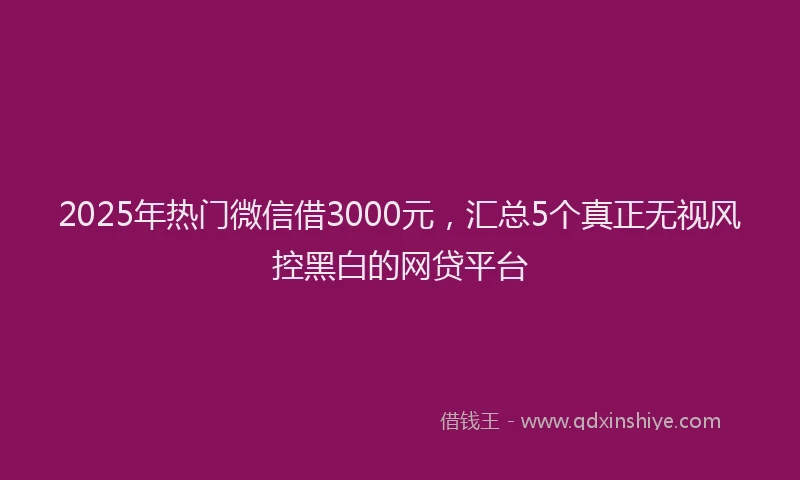 2025年热门微信借3000元，汇总5个真正无视风控黑白的网贷平台
