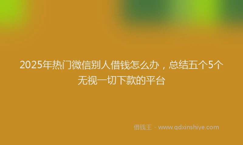 2025年热门微信别人借钱怎么办，总结五个5个无视一切下款的平台
