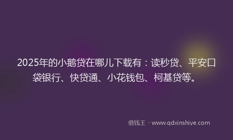 2025年的小鹅贷在哪儿下载有：读秒贷、平安口袋银行、快贷通、小花钱包、柯基贷等。