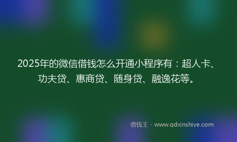 2025年的微信借钱怎么开通小程序有：超人卡、功夫贷、惠商贷、随身贷、融逸花等。
