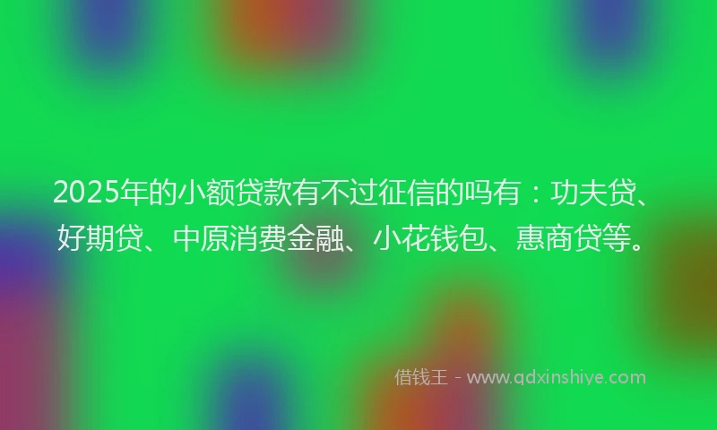 2025年的小额贷款有不过征信的吗有：功夫贷、好期贷、中原消费金融、小花钱包、惠商贷等。