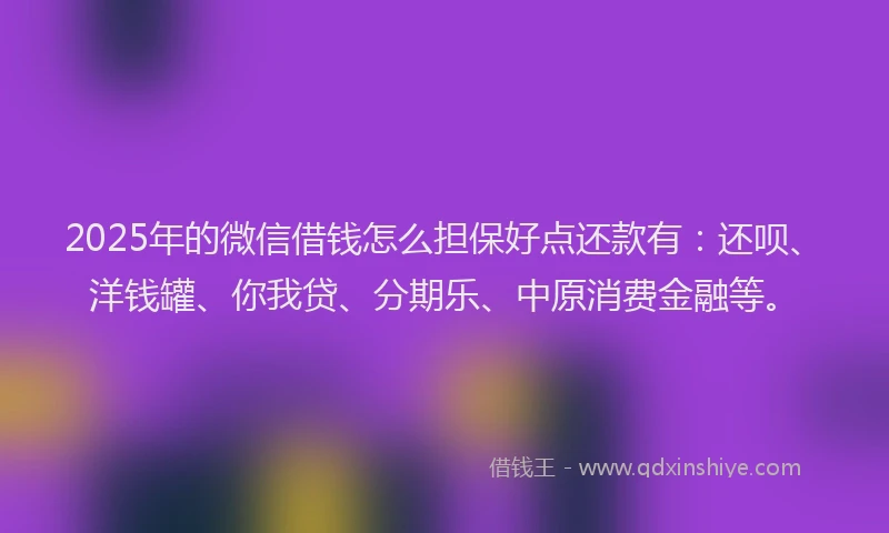 2025年的微信借钱怎么担保好点还款有：还呗、洋钱罐、你我贷、分期乐、中原消费金融等。