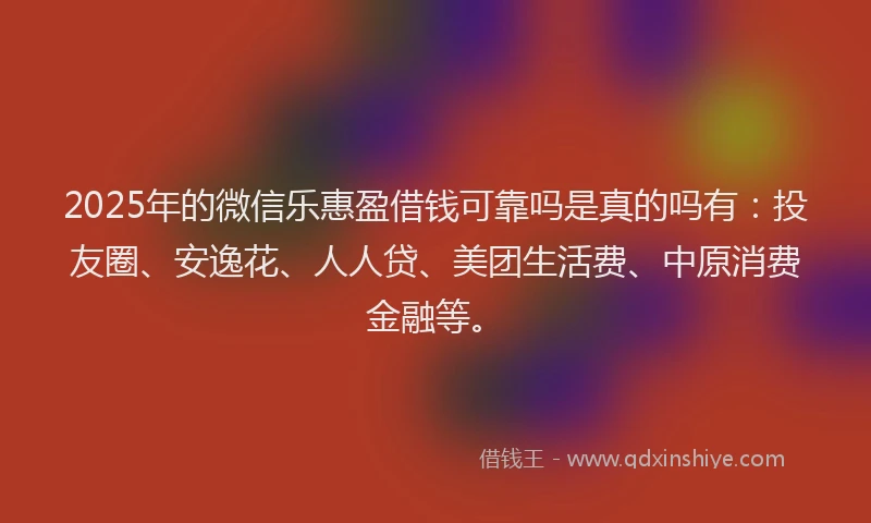2025年的微信乐惠盈借钱可靠吗是真的吗有：投友圈、安逸花、人人贷、美团生活费、中原消费金融等。
