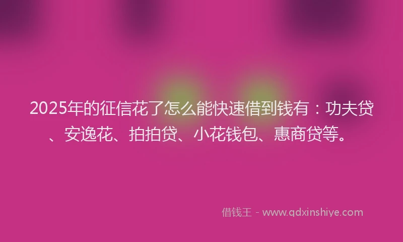 2025年的征信花了怎么能快速借到钱有：功夫贷、安逸花、拍拍贷、小花钱包、惠商贷等。